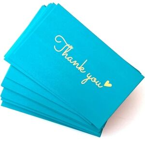 Aqua Blue Thank You Cards 50 Pack 3.5x2"